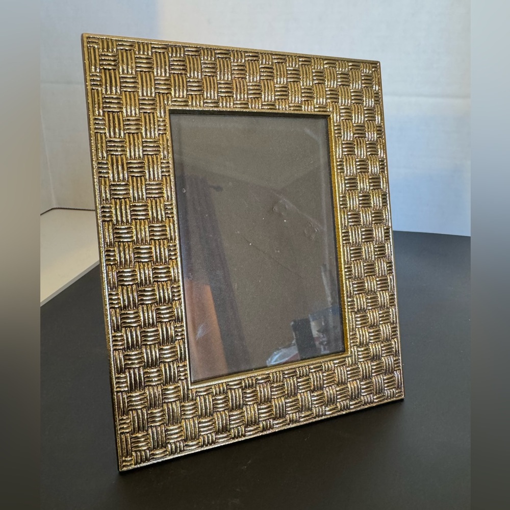 Phillip Whitney Antiqued Gold Basket Weave Picture Frame Fits 3 1/4 X 4 3/4 Pic